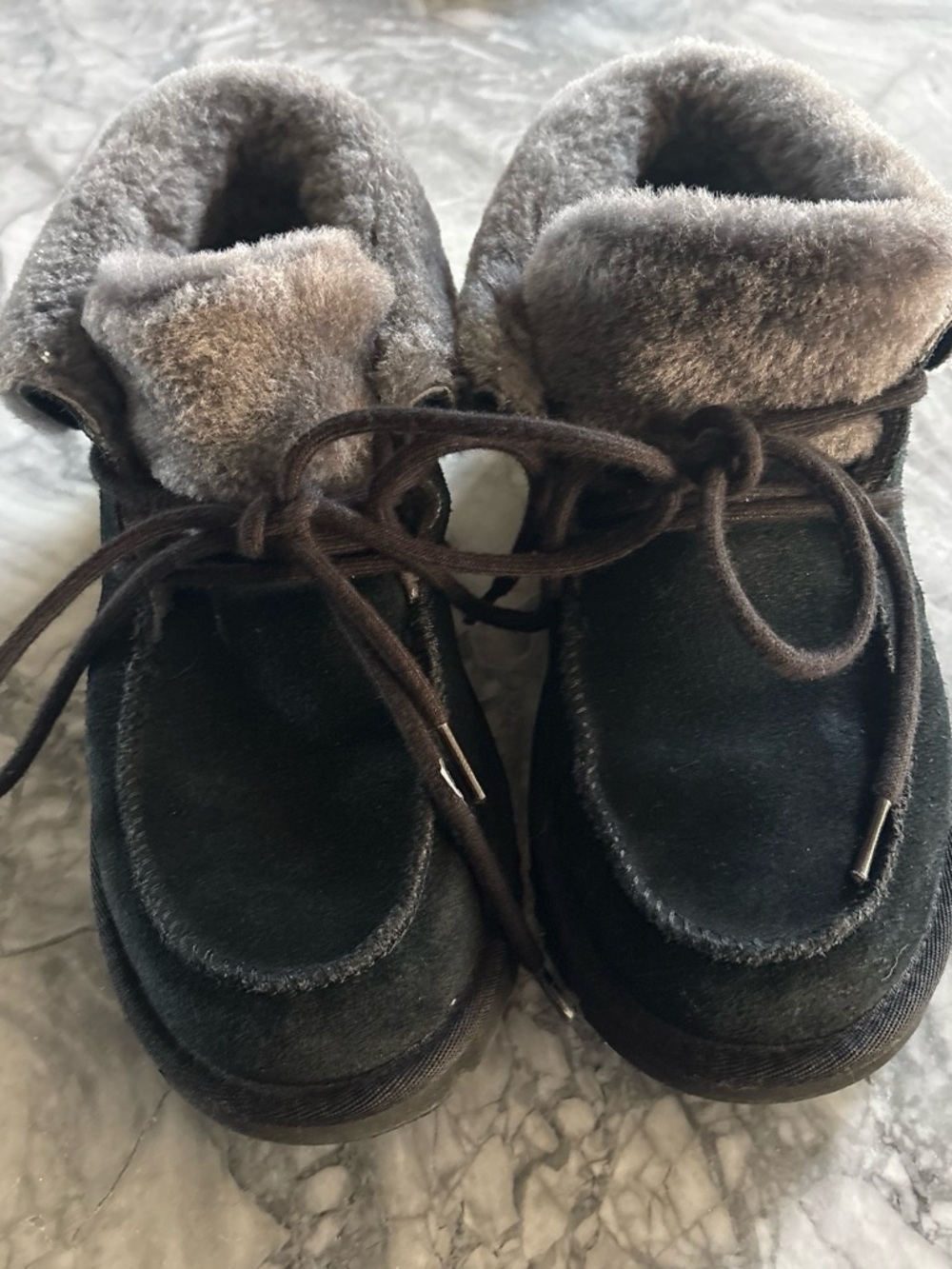 UGG Black Suede Faux-Shearling Lace-Up Boots